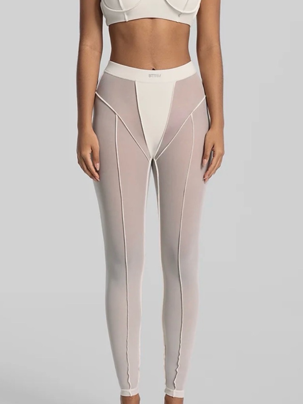 High-Waist White Sculpting Sheer Panel Leggings